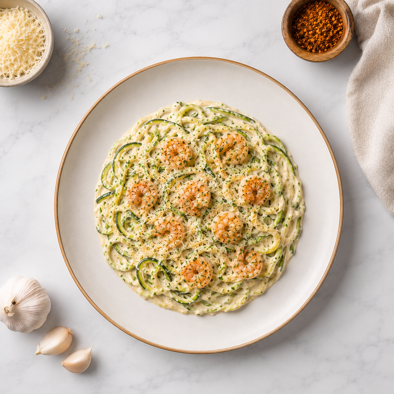 Cajun Shrimp Alfredo on Zucchini Noodles