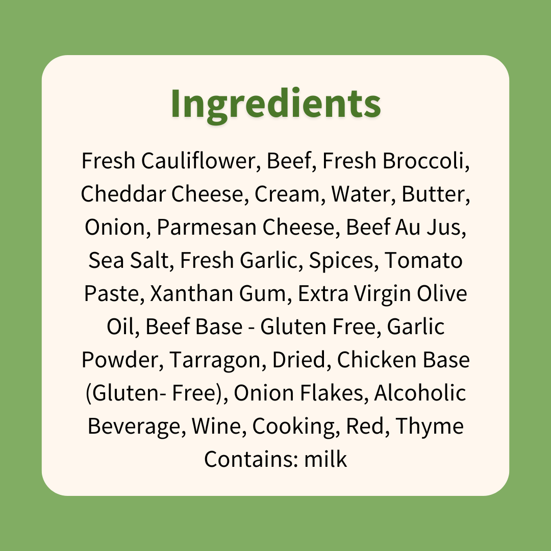 Tender Beef Cauliflower Mac n' Cheese with Broccoli