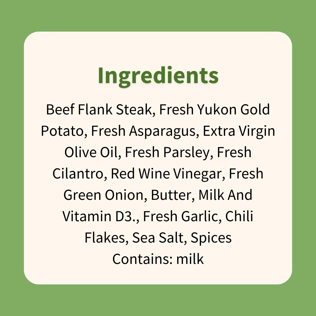 Flank Steak with Herbaceous Chimichurri, Asparagus & Mashed Potatoes
