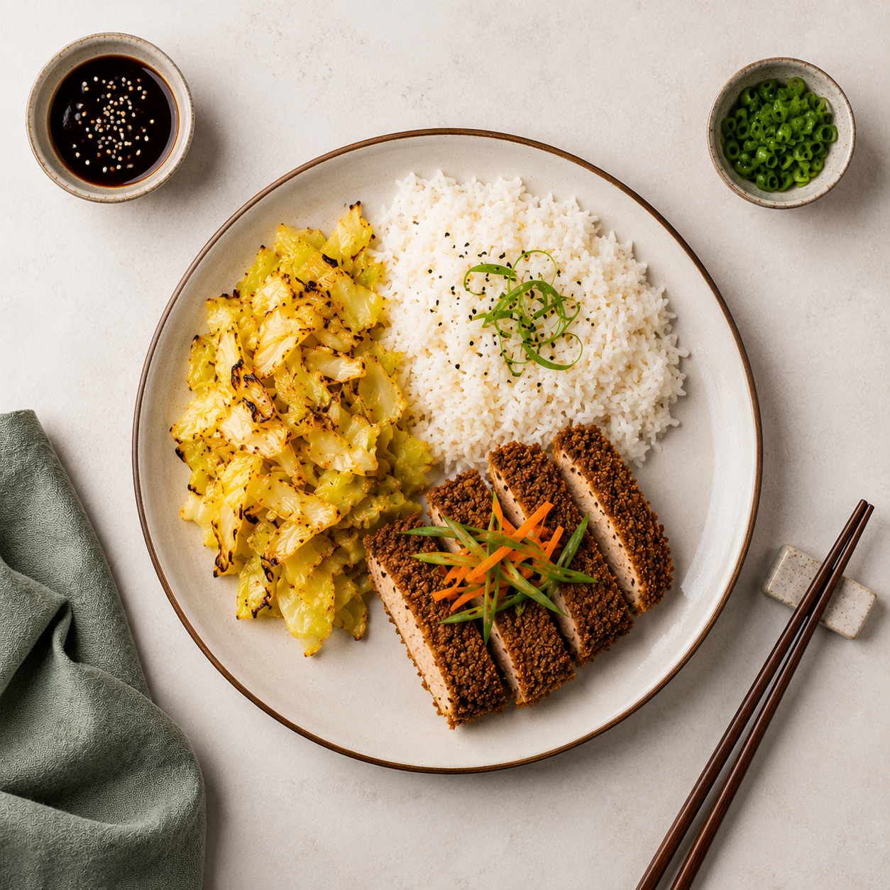 Japanese Katsu Chicken with Roasted Cabbage & Basmati Rice