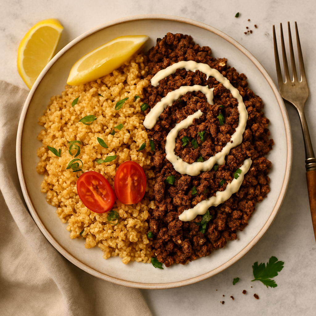 Lebanese Spiced Beef with Harissa Cauliflower Couscous