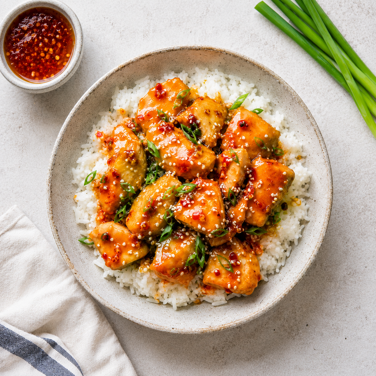 Sweet Chili Chicken Bowl on Jasmine Rice