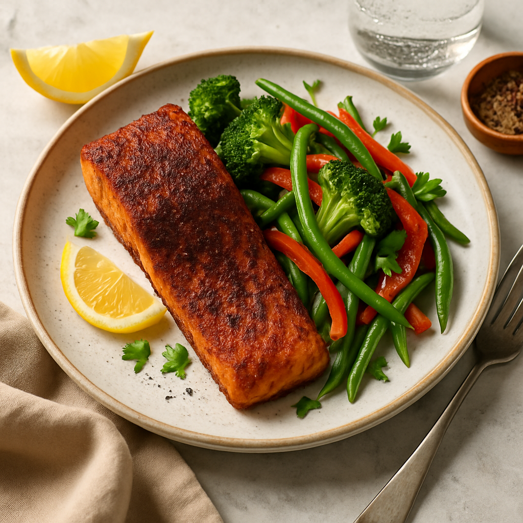 Blackened Salmon with Sautéed Vegetables