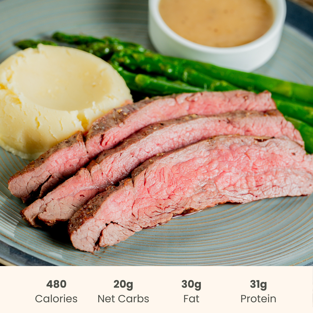 Flank Steak with Herbaceous Chimichurri, Asparagus & Mashed Potatoes