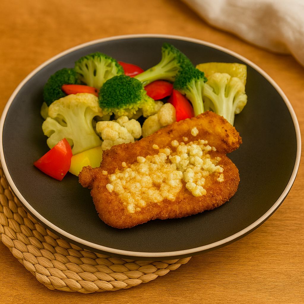 Crispy Honey Feta Chicken with Vegetable Medley Saute