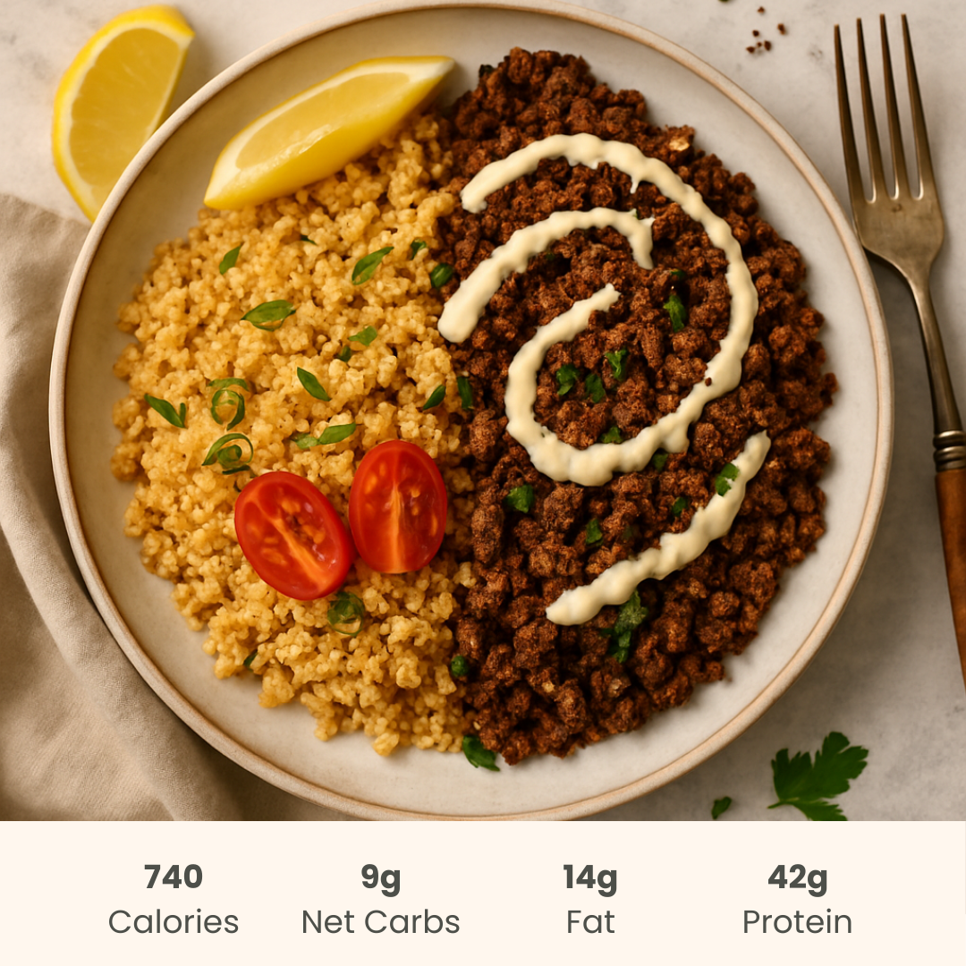 Lebanese Spiced Beef with Harissa Cauliflower Couscous