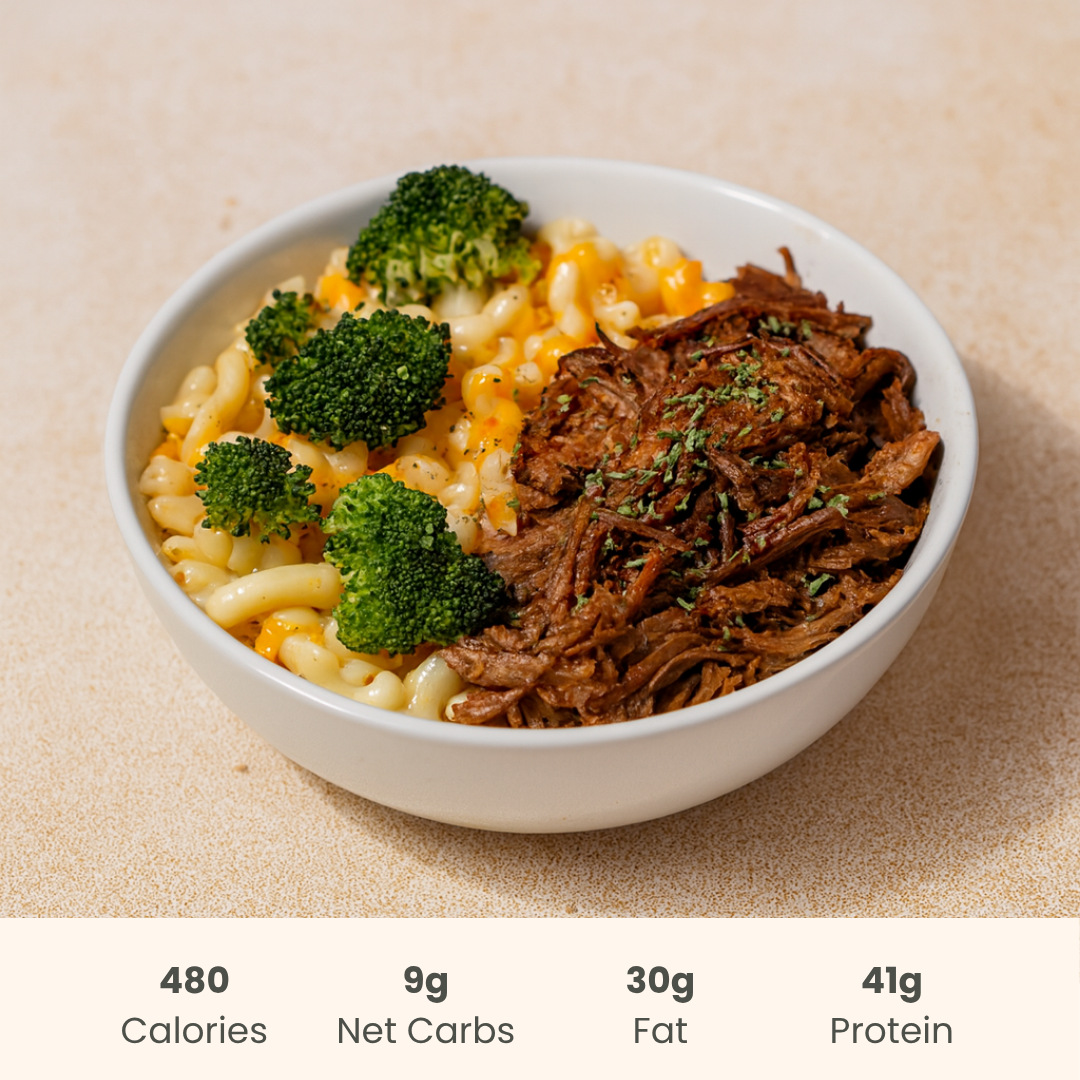 Tender Beef Cauliflower Mac n' Cheese with Broccoli