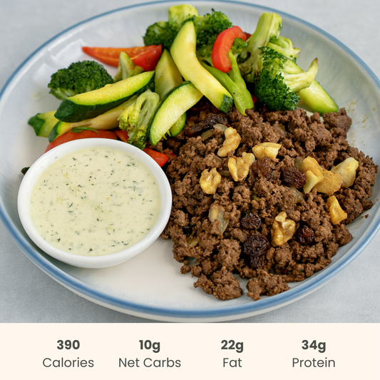 Smashed Beef Kebab & Zucchini Saute