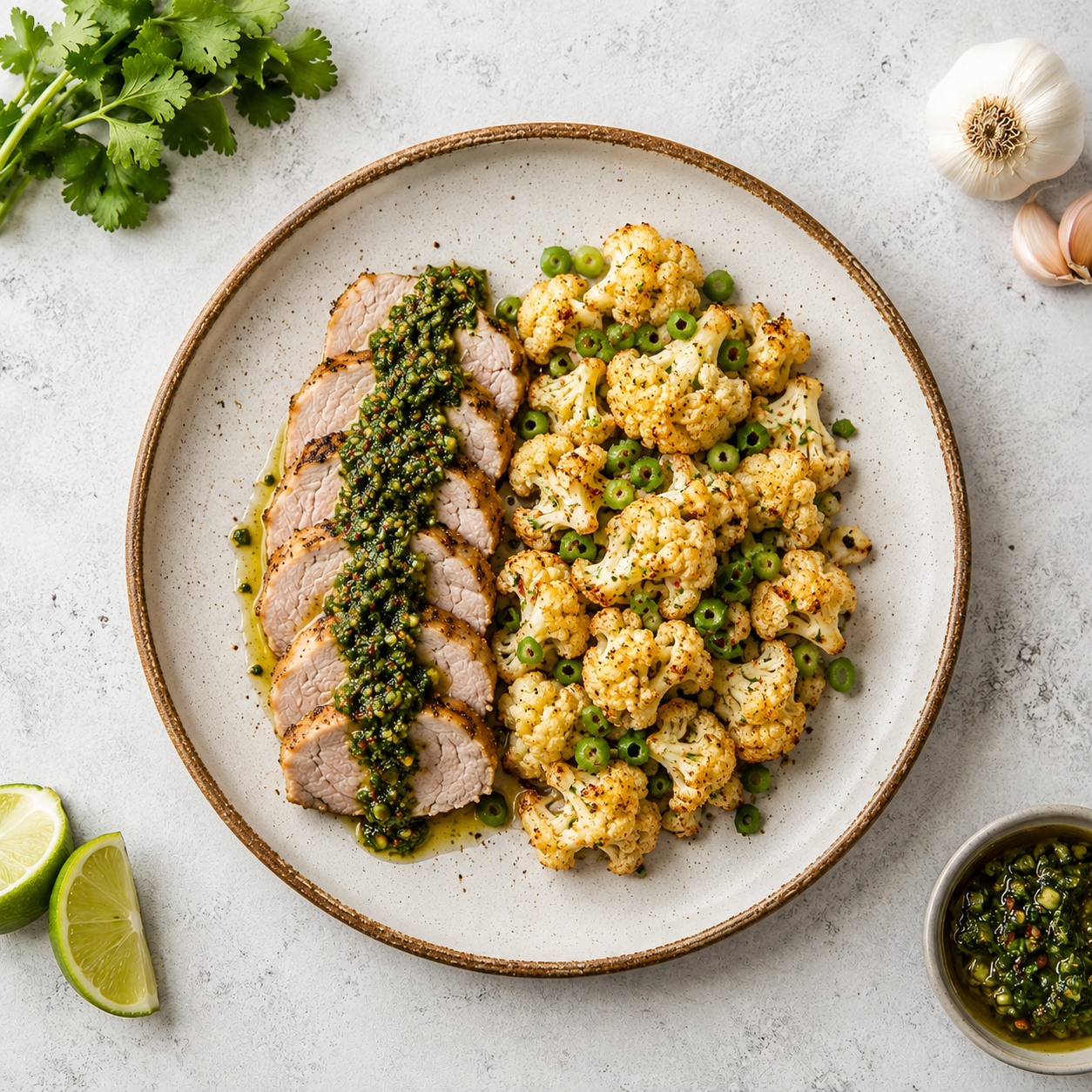 Cuban Pork Tenderloin with Chimichurri & Zesty Cauliflower