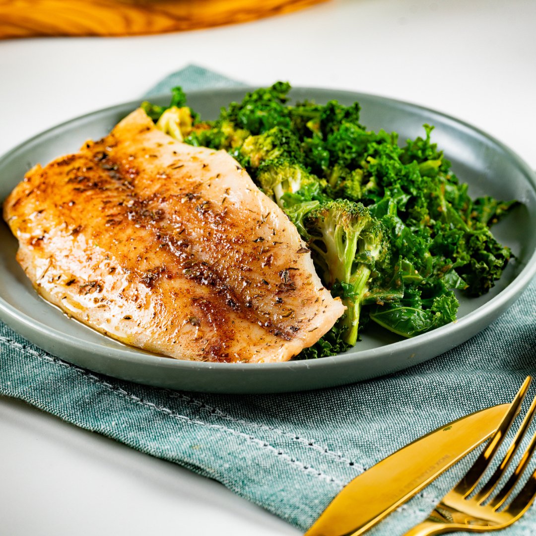 Spanish Style Basa with Romesco Sauce, Roasted Kale, and Broccoli - ketolibriyum