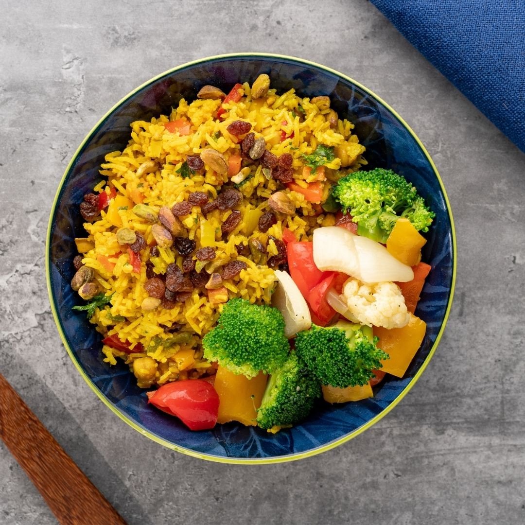 Fresh Bowl with Moroccan Spiced Vegetables & Rice | Vegan, Vegetarian, Mediterranean - 37g Net Carb | 10g Protein | 410 Calories - ketolibriyum
