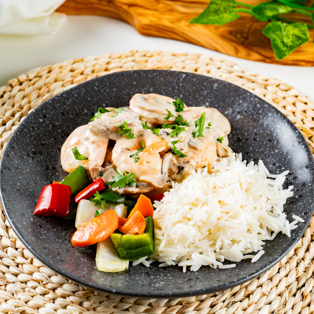 Creamy Shrimp Stir Fry on Jasmine Rice