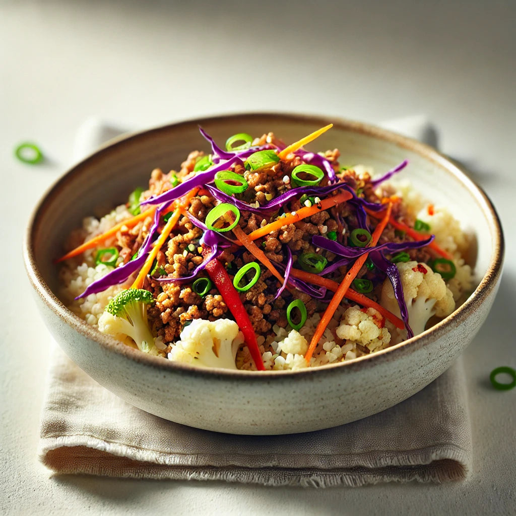 Sticky Korean Tofu on Cauliflower Rice