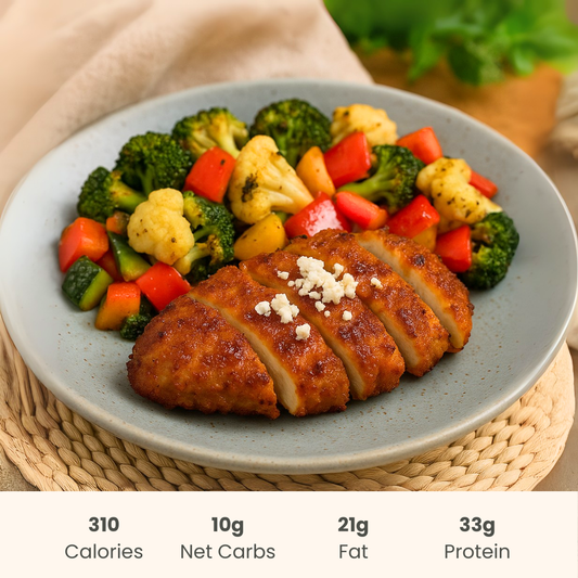 Crispy Hot Honey Feta Chicken with Vegetable Medley Saute