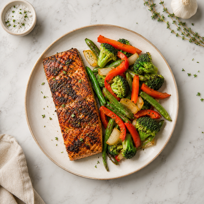 Blackened Salmon with Sautéed Vegetables
