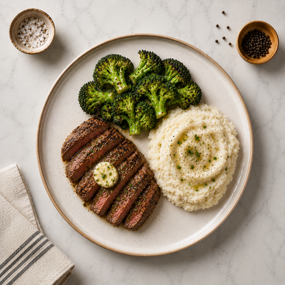 Classic Steakhouse Dinner with Broccoli & Mashed Potatoes