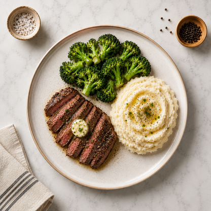 Classic Steakhouse Dinner with Broccoli & Cauliflower Mash