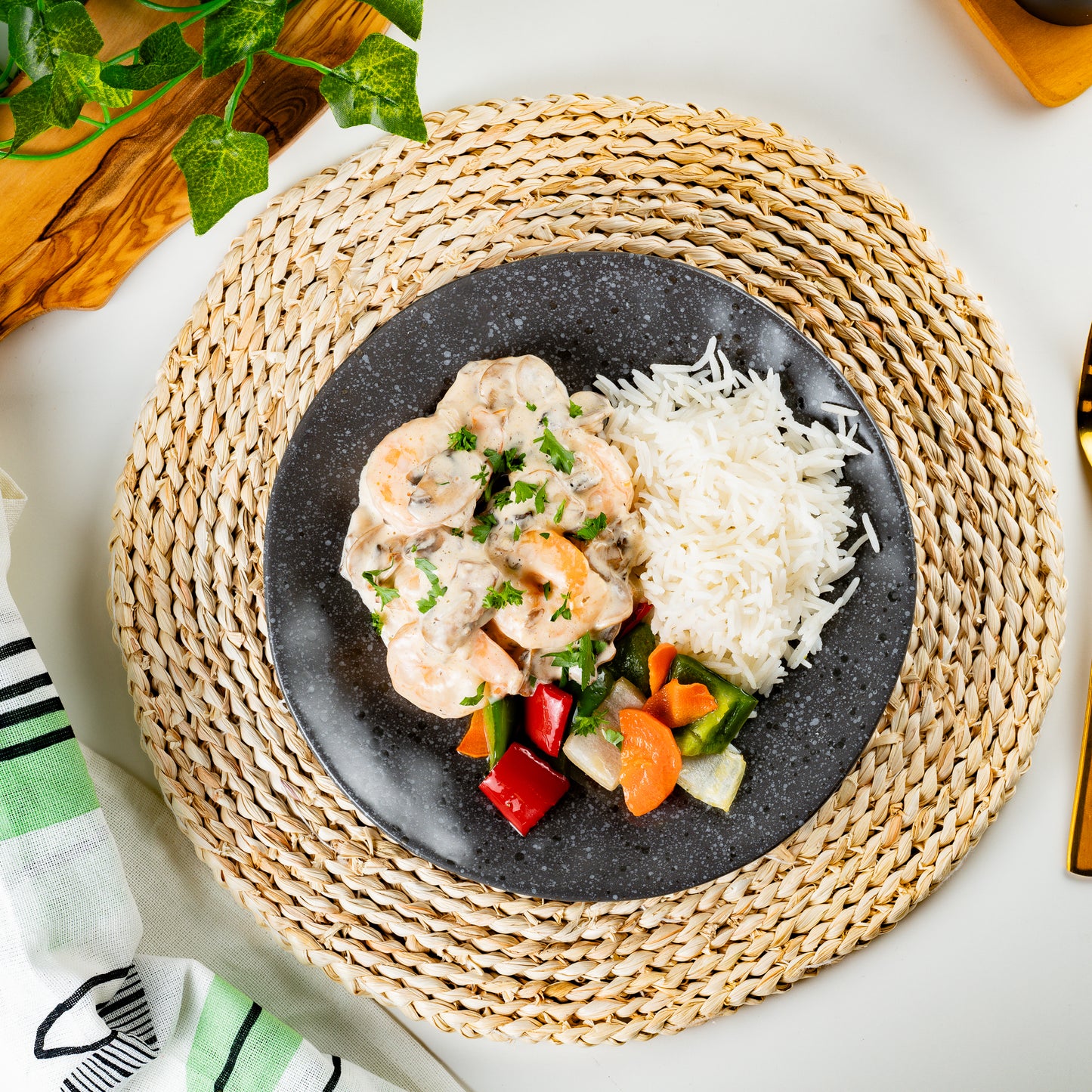 Creamy Shrimp Stir Fry on Jasmine Rice