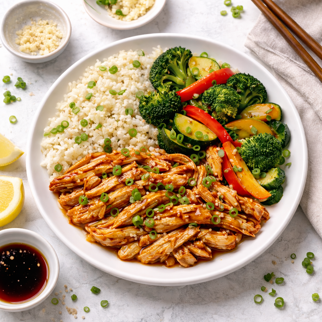 Honey Garlic Chicken with Stir-Fried Vegetables & Cauliflower Rice