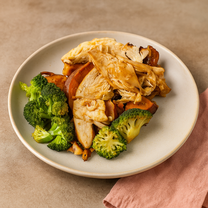 Honey Garlic Chicken with Sweet Potatoes & Broccoli