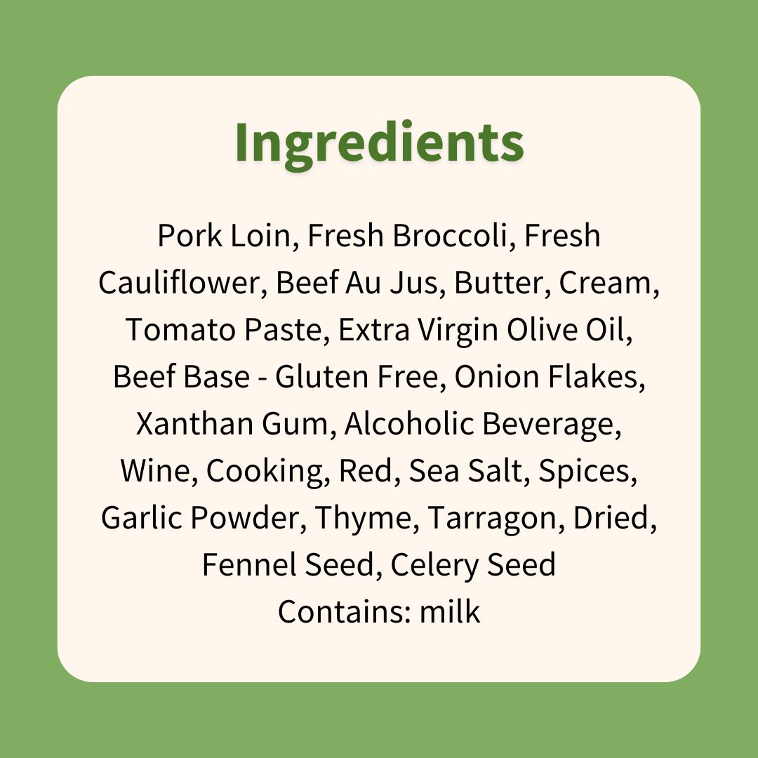 Pork Tenderloin with Broccoli, Cauliflower Mash & Gravy