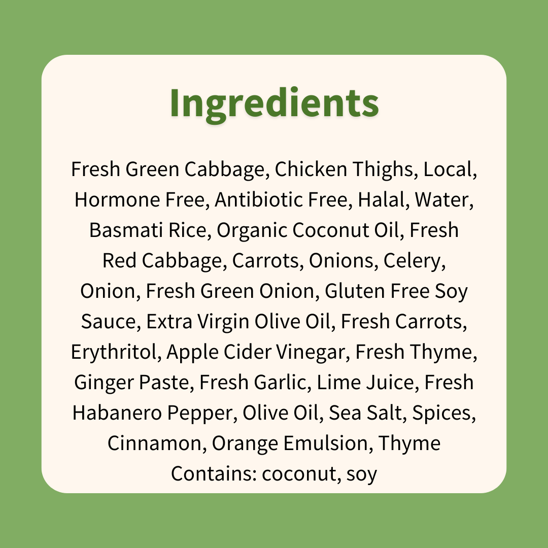 Jerk Chicken with Stir Fry Cabbage & Rice & Peas