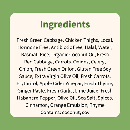 Jerk Chicken with Stir Fry Cabbage & Rice & Peas