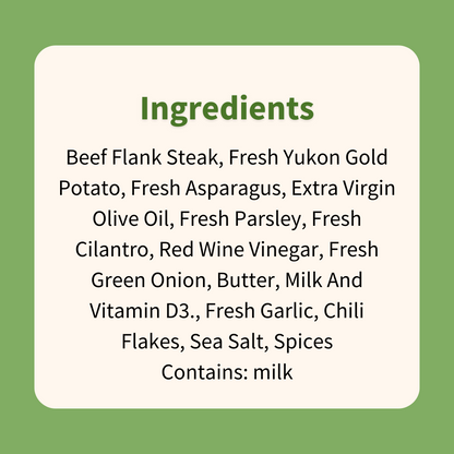 Flank Steak with Herbaceous Chimichurri, Asparagus & Mashed Potatoes