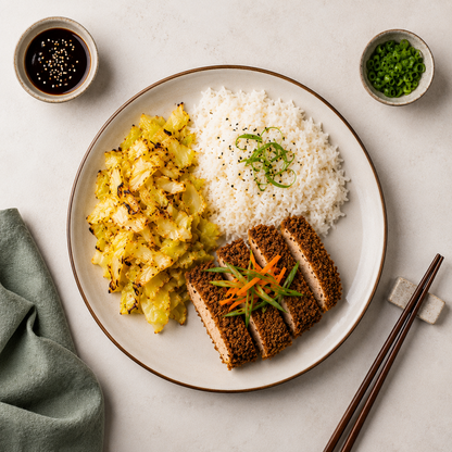 Japanese Katsu Chicken with Roasted Cabbage & Basmati Rice