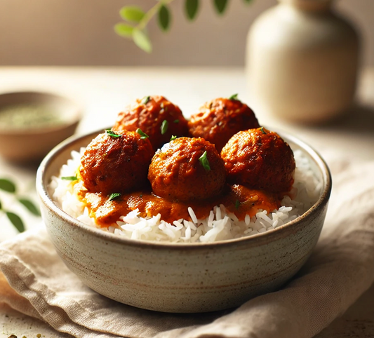 Red Curry Chicken Meatballs on Jasmine Rice