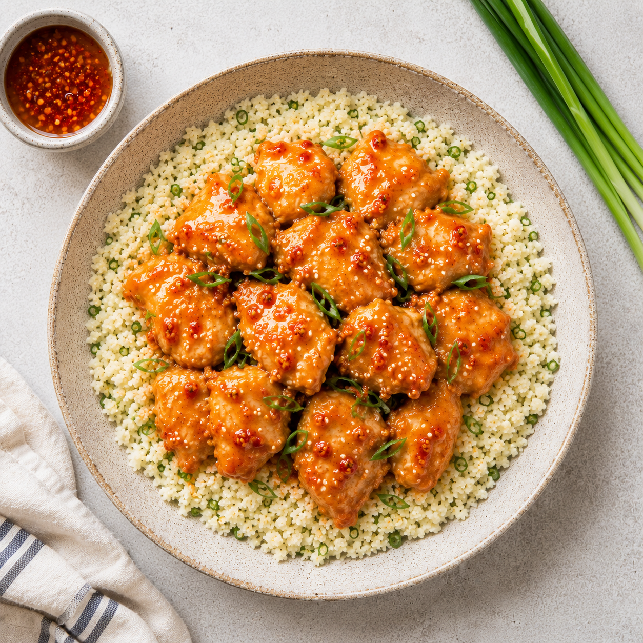 Sweet Chili Chicken Bowl on Cauliflower Rice