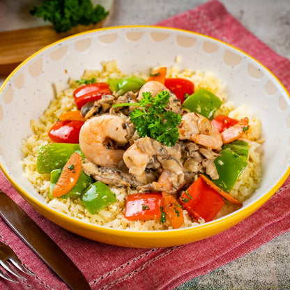 Spicy Shrimp Stir Fry on Cauliflower Rice