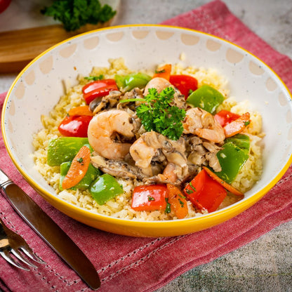 Spicy Shrimp Stir Fry on Cauliflower Rice