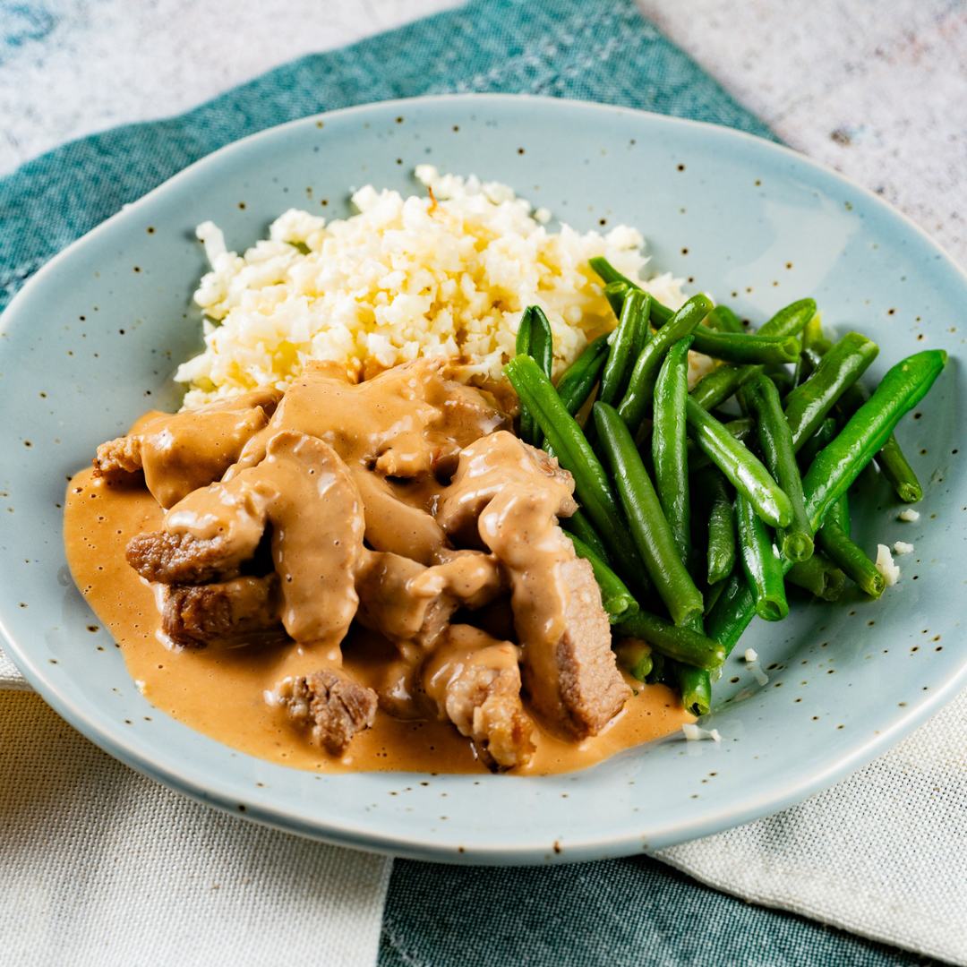 Thai Peanut Pork with Green Beans over Cauliflower Rice