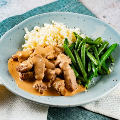 Thai Peanut Pork with Green Beans over Cauliflower Rice