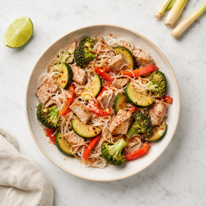 Vietnamese Lemongrass Pork Tenderloin & Zucchini on Rice Noodles