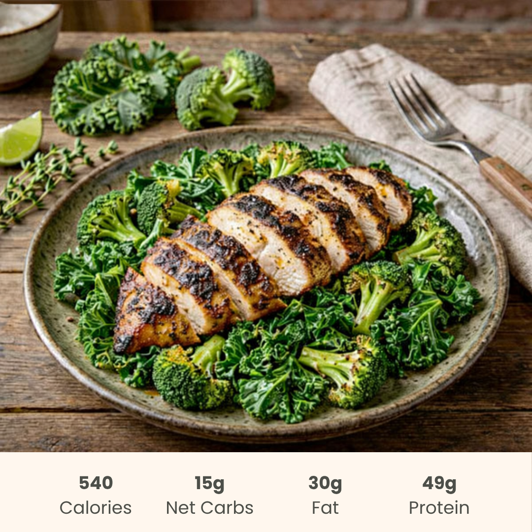 Blackened Chicken with Kale & Broccoli - ketolibriyum