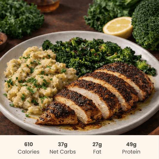 Blackened Chicken with Kale, Broccoli & Smashed Potatoes - ketolibriyum