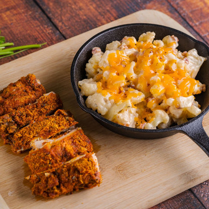 Buttermilk Fried Chicken with Cheesy Cauliflower Mac 'n Cheese