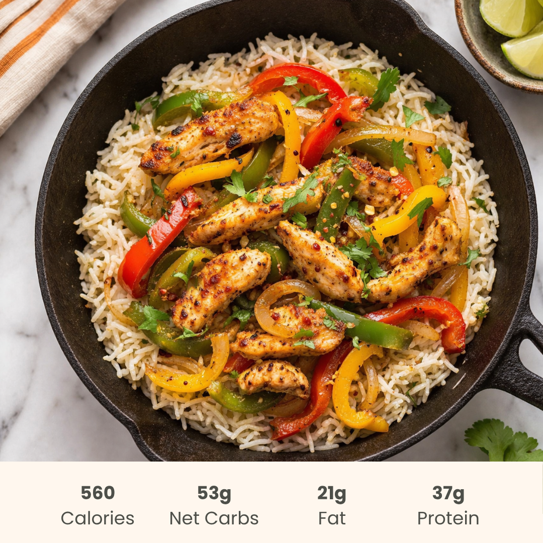 Chicken Fajita Bowl on Basmati Rice - ketolibriyum