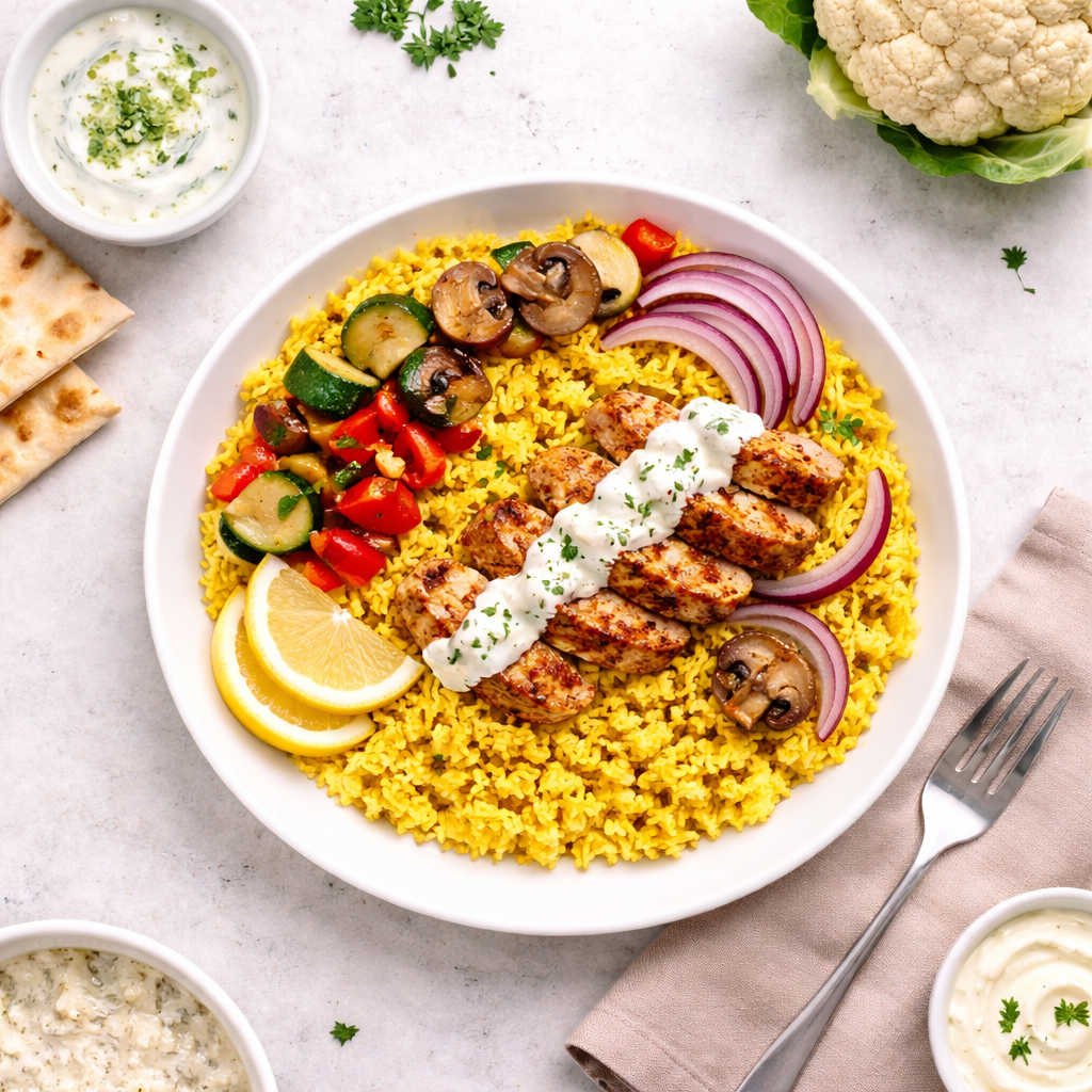 Chicken Shawarma with Vegetables & Spiced Cauliflower Rice - ketolibriyum