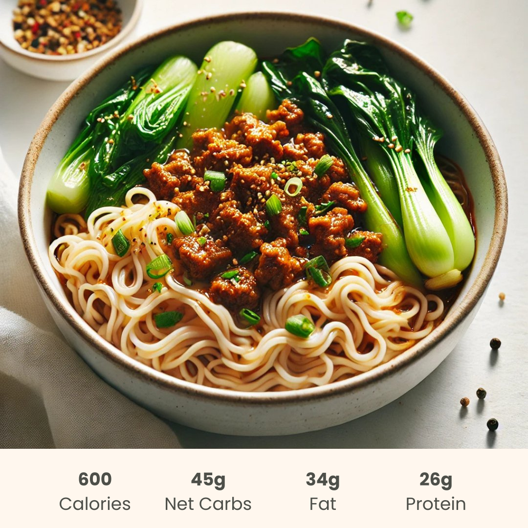 Dan Dan Pork on Rice Noodles - ketolibriyum