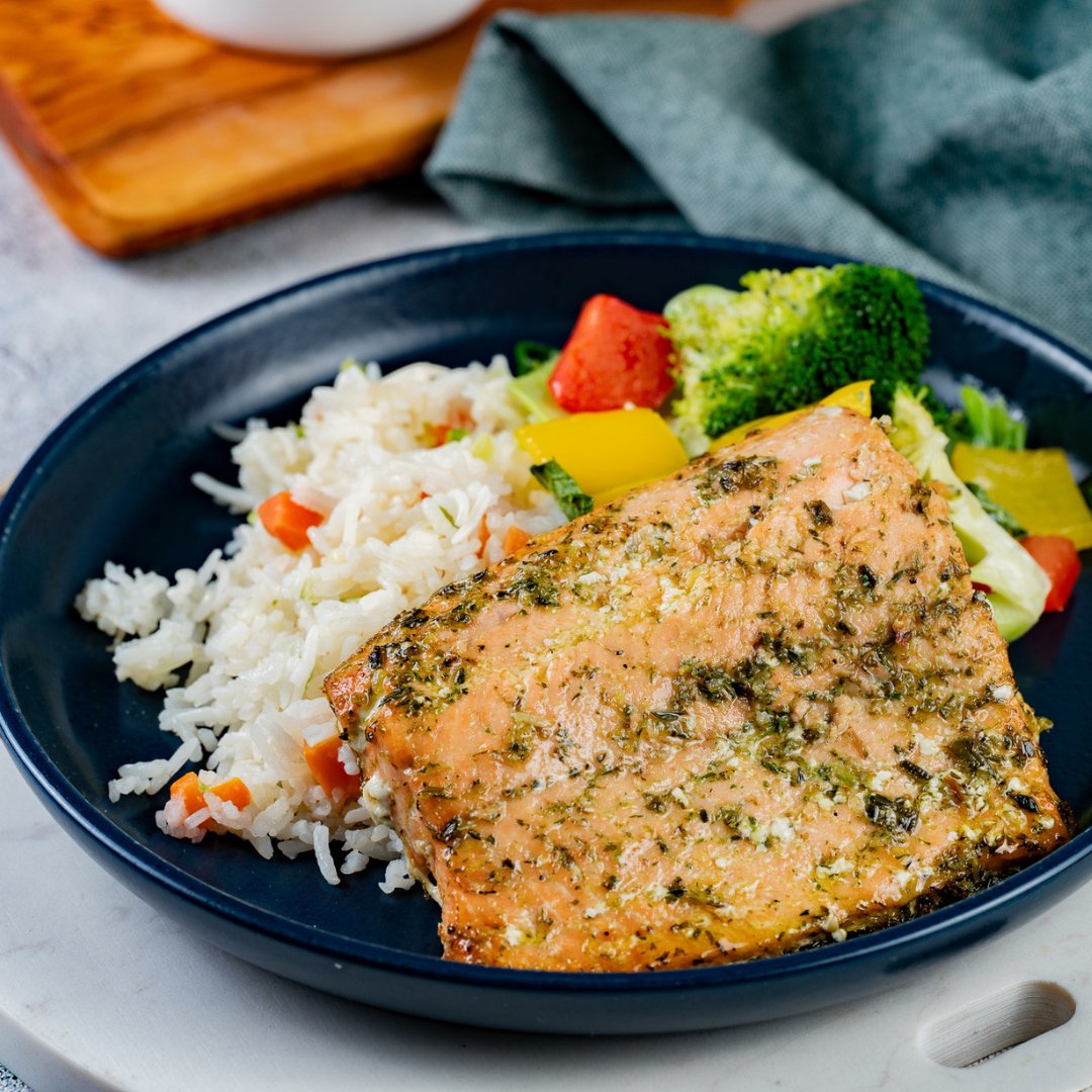 Double Citrus Salmon with Basmati Rice Pilaf & Spring Vegetables - ketolibriyum