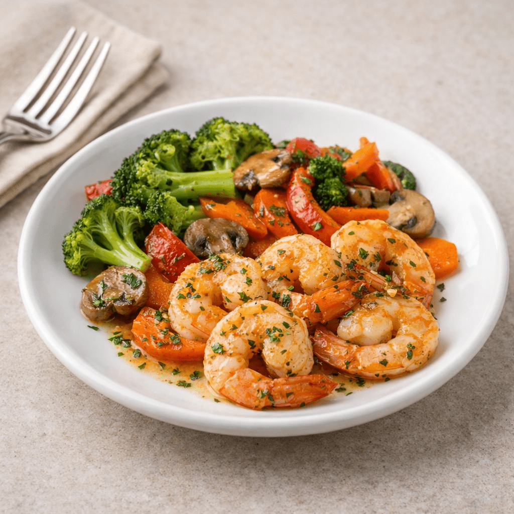 Garlic Butter Shrimp with Sauteed Vegetables - ketolibriyum