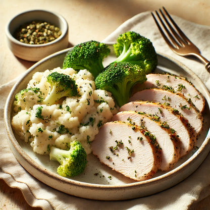 Herb Crusted Turkey with Roasted Broccoli & Cauliflower Mash