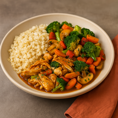 Honey Garlic Chicken with Stir-Fried Vegetables & Cauliflower Rice