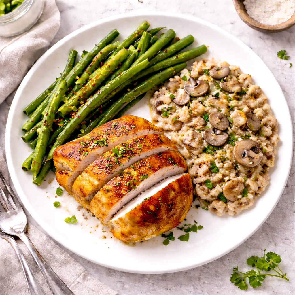 Chalet Chicken with Mushroom Pilaf & Green Bean