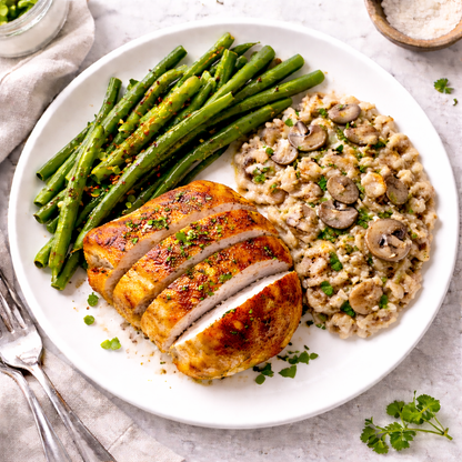 Chalet Chicken with Mushroom Pilaf & Green Bean