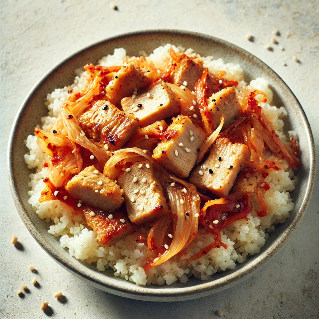 Korean Pork & Kimchi Stir-Fry on Cauliflower Rice
