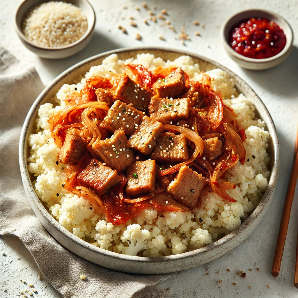 Korean Pork & Kimchi Stir-Fry on Cauliflower Rice